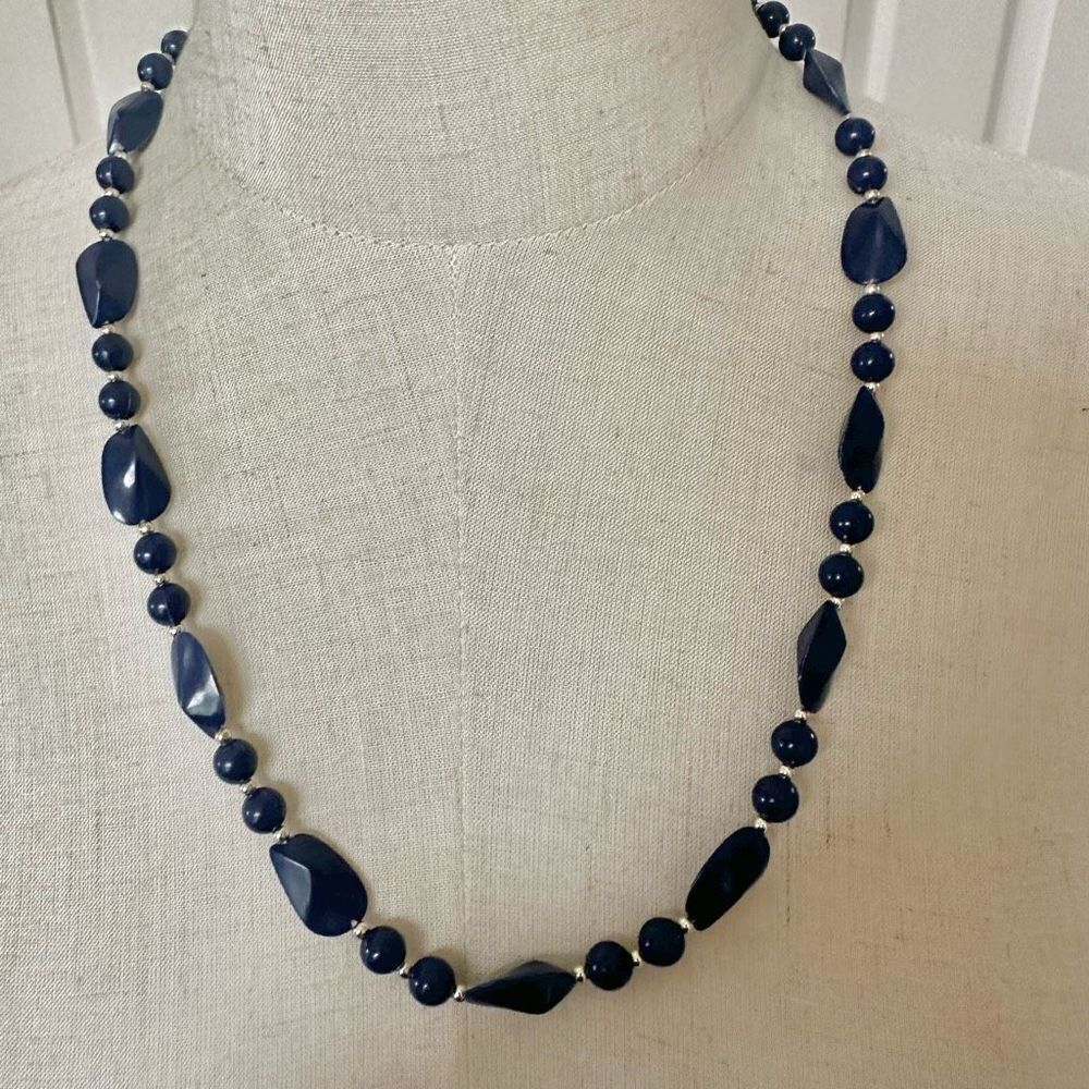 Blue and silver tone beaded necklace